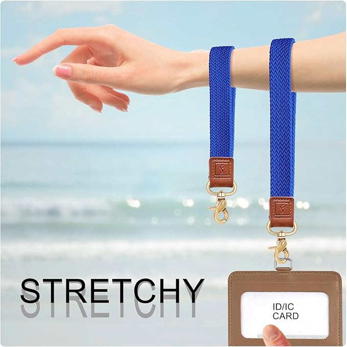 Fishent Stretchy Wristlet Keychain,Braided Cute Wrist Lanyards for Keys, Key Chain Holder for Women Men, Wrist Strap Keychain for Car Keys Phone Camera Wallet ID Badges Card (Clein Blue)