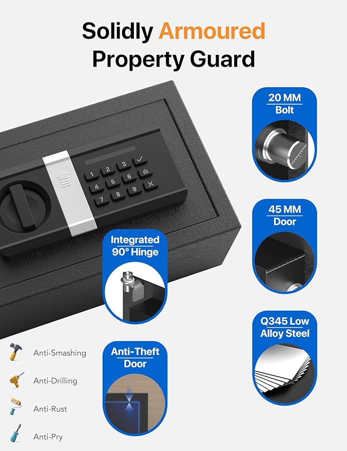 FORFEND Smart Home Safe | WiFi Safe Box App Lock/Alarm | Voice Command, Kidnap Alarm, Tamper Detect, Frozen Mode, Sub Account| Digital Safe Anti Theft