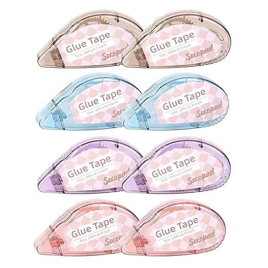 Scrapbook Tape, 8 Pack Double Sided Tape Roller for Crafts, Adhesive Glue Runner Scrapbooking Supplies Journaling School Office Supplies for Kids and Adults, 0.3IN x 26FT