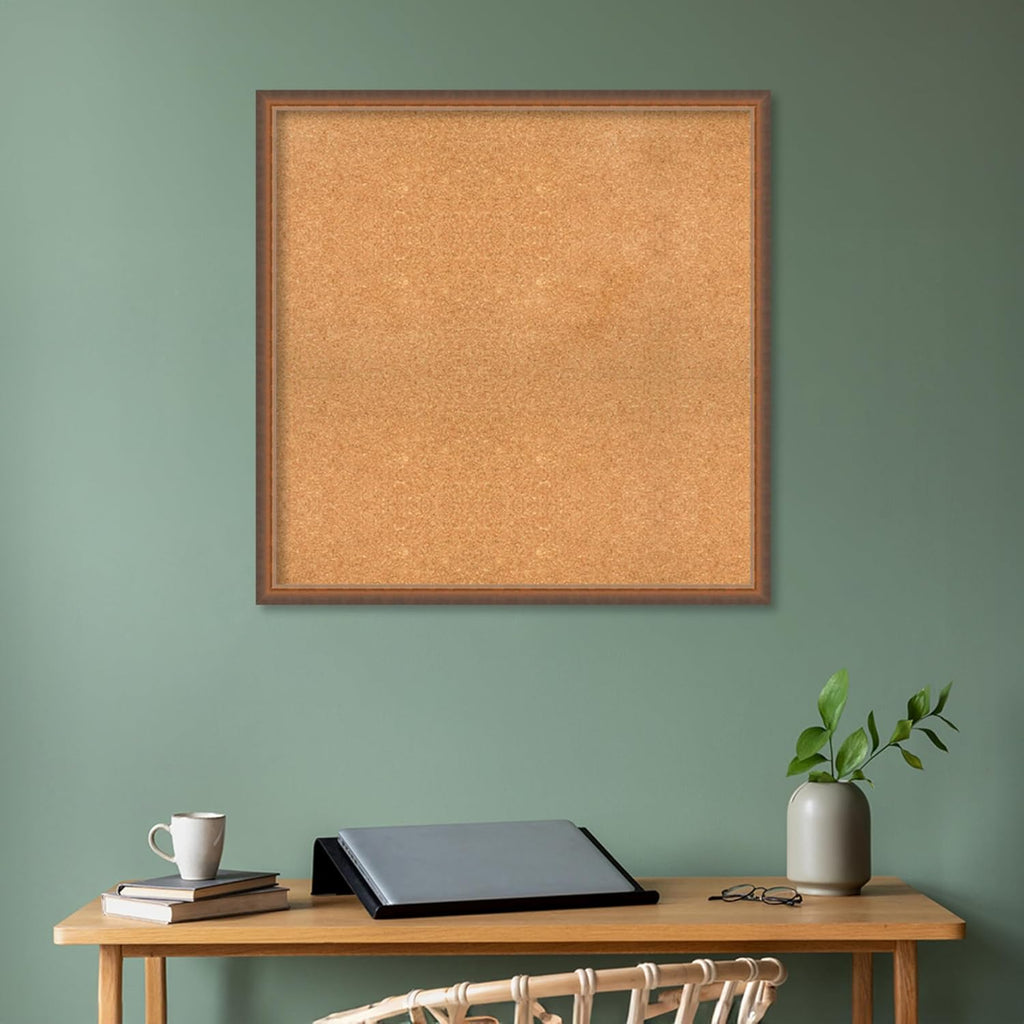 Amanti Art Natural Cork Board for Wall, 34x34 Vision Board with Bronze Frame, Large Corkboard Office Decor for Home Organization, Modern Corkboard Pinboard to Display Items for Home Organization in