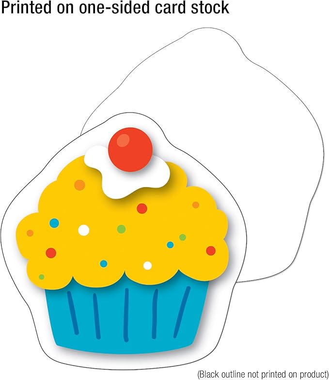 Carson Dellosa 36 Cardstock Colorful Cupcakes Cutouts, Birthday Bulletin Board Decorations, Cupcake Cutouts for Bulletin Boards, Birthday Cupcake Cutouts for Birthdays, Happy Birthday Classroom Décor