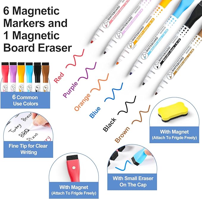 4 PACK Magnetic Dry Erase Board Sheet for Fridge, 12"x8" Erasable Refrigerator WhiteBoard w/ 6 Markers & 1 Eraser- Smooth and Flexible Small Magnet Blank Notepad for Home Kitchen Organizer and Planner