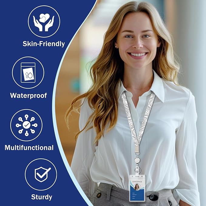 Giancomics Lanyards for Id Badges, Topographic ID Badge Holder with Retractable Reel, Cute Waterproof Lanyards for Cruise Ships Cards Key Work Name Tag Zip Type Card Holder Protector 2 Pack