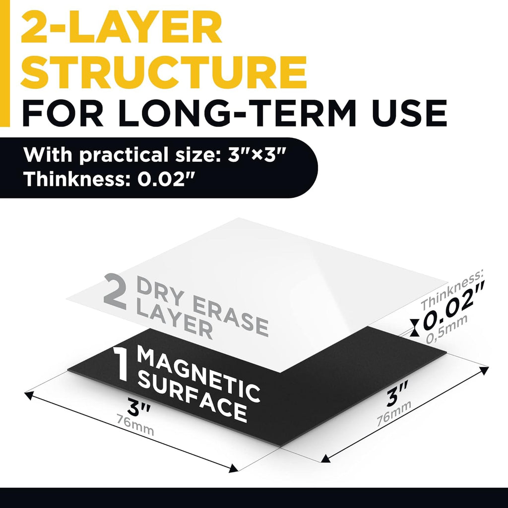 Dry Erase Magnetic Labels - Reusable Sticky Notes - Magnetic Notepads for Refrigerator - Dry Erase Magnetic Sheets - Blank Magnet Stickers to Write On - Magnets for Whiteboard Classroom Fridge