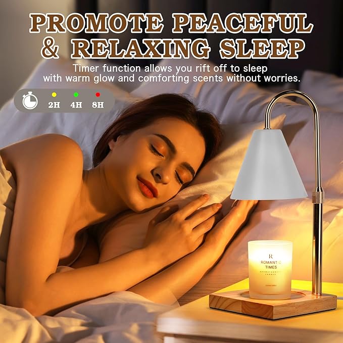 White Candle Warmer Lamp with Timer Dimmer, Electric Candle Lamp Warmer for Bedroom Decor, Birthday Gifts for Women Mom, Adjustable Metal Candle Lamp, Mom Gifts, Home Decor for House Warming Gifts