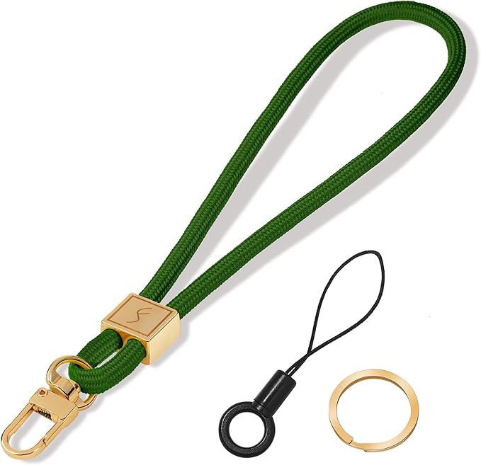 Fishent Keychain Wristlet lanyard, Cute Key Chain Holder, Upgraded Woven Wrist Lanyard for Keys, Wristlet Strap Keychain for Women Men Car Keys ID Badges Card Wallet Phone (Dark Green)