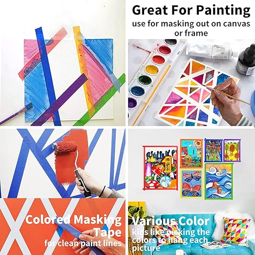 Colored Masking Tape 6 Rolls, 1 inch Wide x 14.3 Yards Long, Craft Tape Color Painters Tape Colorful Art Tape Rainbow Labeling Tapes Marking Tape for Kids Crafts Moving Classroom, 6 Colors