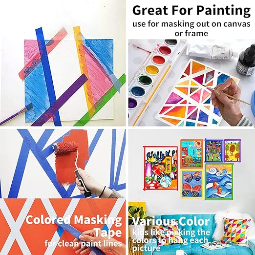 Colored Masking Tape Rolls, 1 inch Wide, 360 ft Long - Craft Tape in 10 Colorful Shades for Kids Crafts, Moving, Classroom Labeling