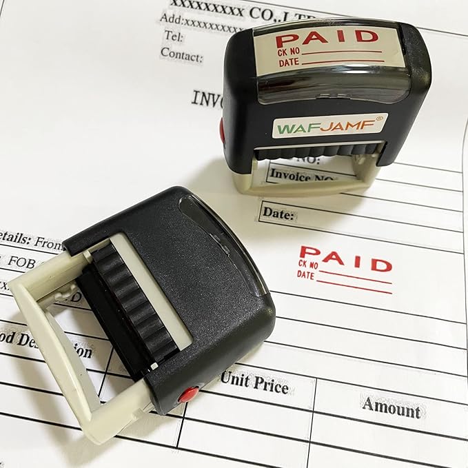 WAFJAMF Paid Date Stamp Self-Inking Rubber Office Message Rubber Stamp Red Ink-Medium