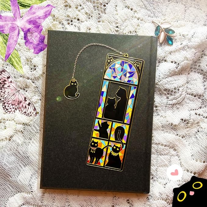 Metal Black Cat Bookmarks with Gift Box, Cat Pendent Book Markers for Book Lovers Bestfriend Cute Birthday Gifts Appreciation Gifts Mothers Day Teacher Student Gifts (Window cat)