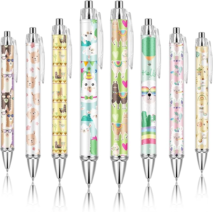 Ireer 8 Pcs Ballpoint Pens for Women 1.00 mm Cute Black Ink Fancy Pens Fine Point Smooth Writing for Journaling Aesthetic Office Supplies(Llama)