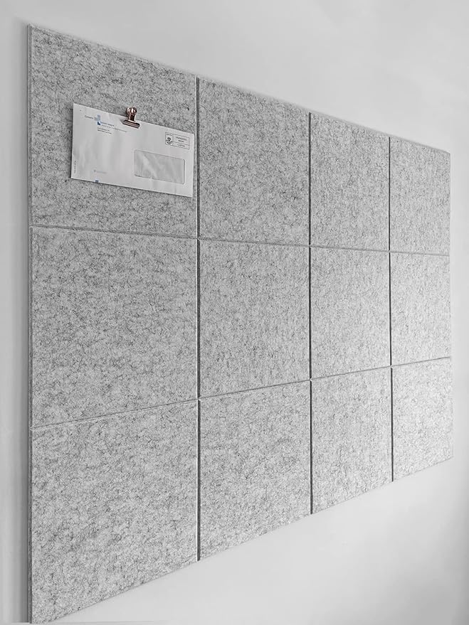 Large Cork Board Alternative - 12 Pack Felt Wall Tiles with Safe Removable Adhesive Tabs, Cork Boards for Walls Cork Board for Office Pin Board Tack Board Cork Board 48 x 36 - Silver Gray