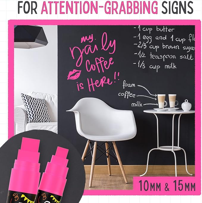 5 Pink Chalkboard Chalk Markers - Pink Dry Erase Markers for Blackboard, Chalkboard Signs, Windows, Glass | Variety Pack - Fine & Jumbo Size Ink Pen (1mm, 3mm, 6mm, 10mm, 15mm)