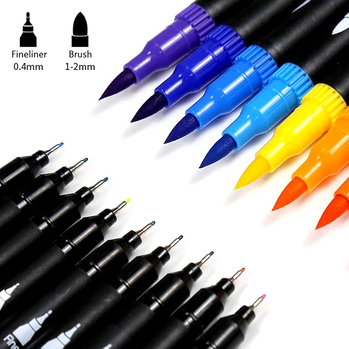 SMOOTHERPRO 24 Acrylic Paint Pens, Brush Tip (1-2mm) and 0.4mm Fineliner, Waterproof Acrylic Paint Markers for Adults Fabric Markers for Textile, Canvas, Rock, Glass, Wood, Paper, Pumpkin, DIY