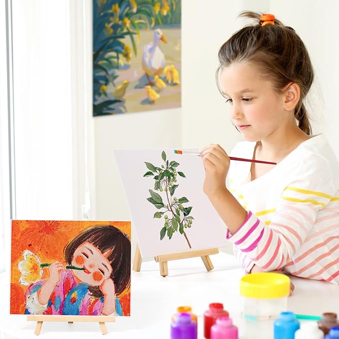 Canvas Painting Party Kit for Adults and Kids, 24Pack 8 x 10 Inch Canvas Boards and Wooden Easels Stands for Group Painting Sip and Paint Night