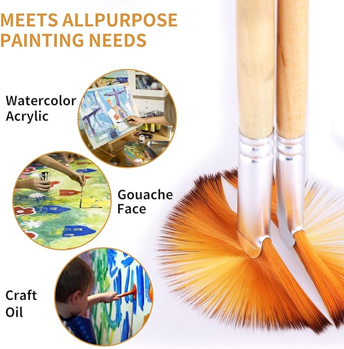 Prasacco 5 Pieces Fan Brush for Painting, Oil Acrylic Paint Brushes Artist Fan Brushes Nylon Hair Long Wood Handle Painting Brush for Acrylic Watercolor Oil Gouche Painting (2/4/6/8/10#)