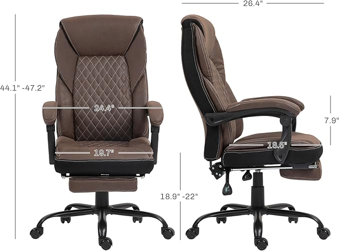 HOMCOM Executive Office Chair with Foot Rest, Ergonomic Desk Chair, Reclining Swivel Chair with High Back and Adjustable Height, Dark Brown