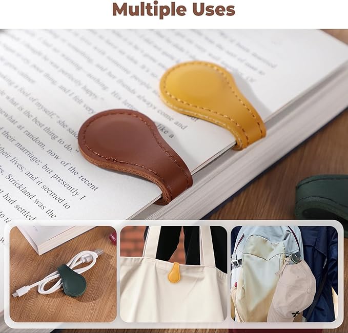 Personalized Magnetic Leather Bookmark, 26 Letters Custom Leather Bookmarks, Handmade, Leather Magnetic Bookmark for Book Lovers Readers Women Kid(Green，F）