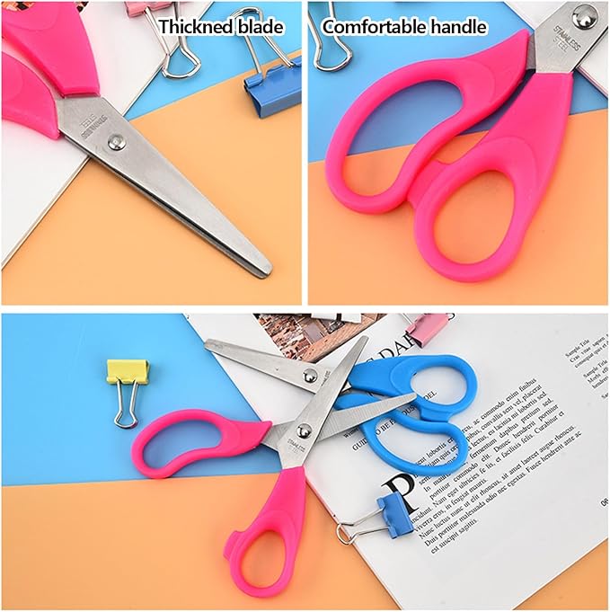 Kids Scissors, Blunt-Tip Scissors Stainless Steel Blades & plastic handle, Scissors for School or Crafting, Back to School Supplies,13.5cm, 2 Pack (GREEN+PINK)
