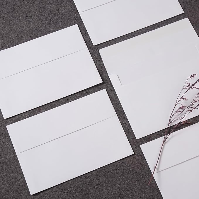 Wishop 50 Pack Self-Adhesive Envelopes with Fold Cards for Wedding Invitations, Greeting Cards, Baby Shower, Letter Mailing (White, 4x6)