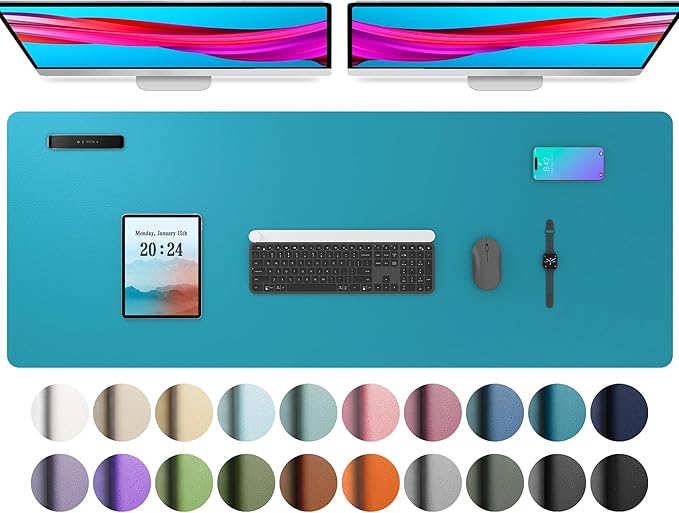 Aothia Leather Desk Pad Protector, Office Desk Mat, Large Mouse Pad, Non-Slip PU Leather Desk Blotter, Laptop Desk Pad, Waterproof Desk Writing Pad for Office and Home (48"x17", Turquoise)