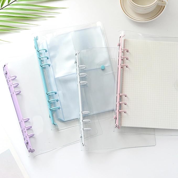 6 Pack PVC A6 Binder Transparent 6 Ring Binder Clear Soft PVC Notebook Cover Budget Planner Binder Notebook Shell Folder Cover with Snap Button for Refillable Notebook School Office Meeting