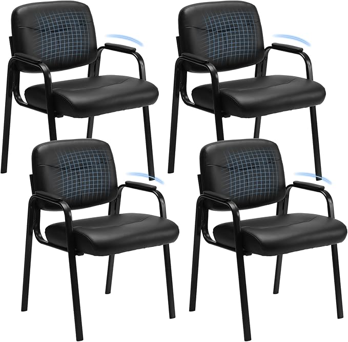 Sweetcrispy Office Reception Guest Chair No Wheels Set of 4, Leather Stationary Waiting Room Chairs with Padded Arms for Elderly Desk Conference Room Lobby Table Side Salon