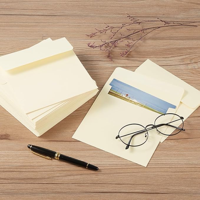 Wishop 100 Pack Cream A7 Envelopes Self-Adhesive 5x7 Envelopes for Invitations, 5x7 Greeting Cards (Cream, 5.24 x 7.21 Inches)
