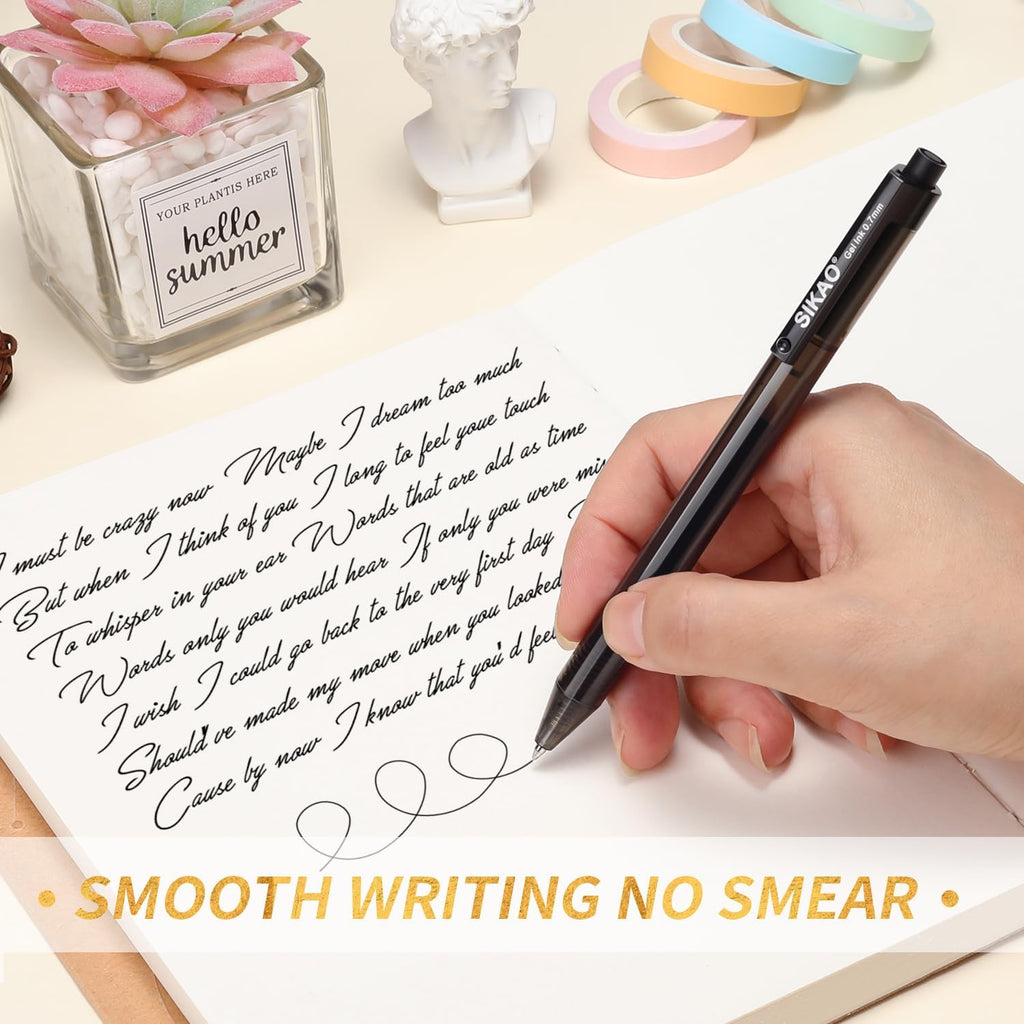 Black Gel Pens Bulk, Fine Point Smooth Writing No Smudge, 0.7mm Ink, Retractable Rollerball, Server, Office Lapiceros (60 Pack)