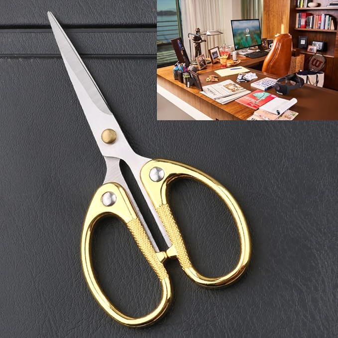 5" All Stainless Steel Office Scissors,Ultra Sharp Blade Shears,Sturdy Sharp Scissors for Office Home School Sewing Fabric Craft Supplies Multipurpose Scissors Gold