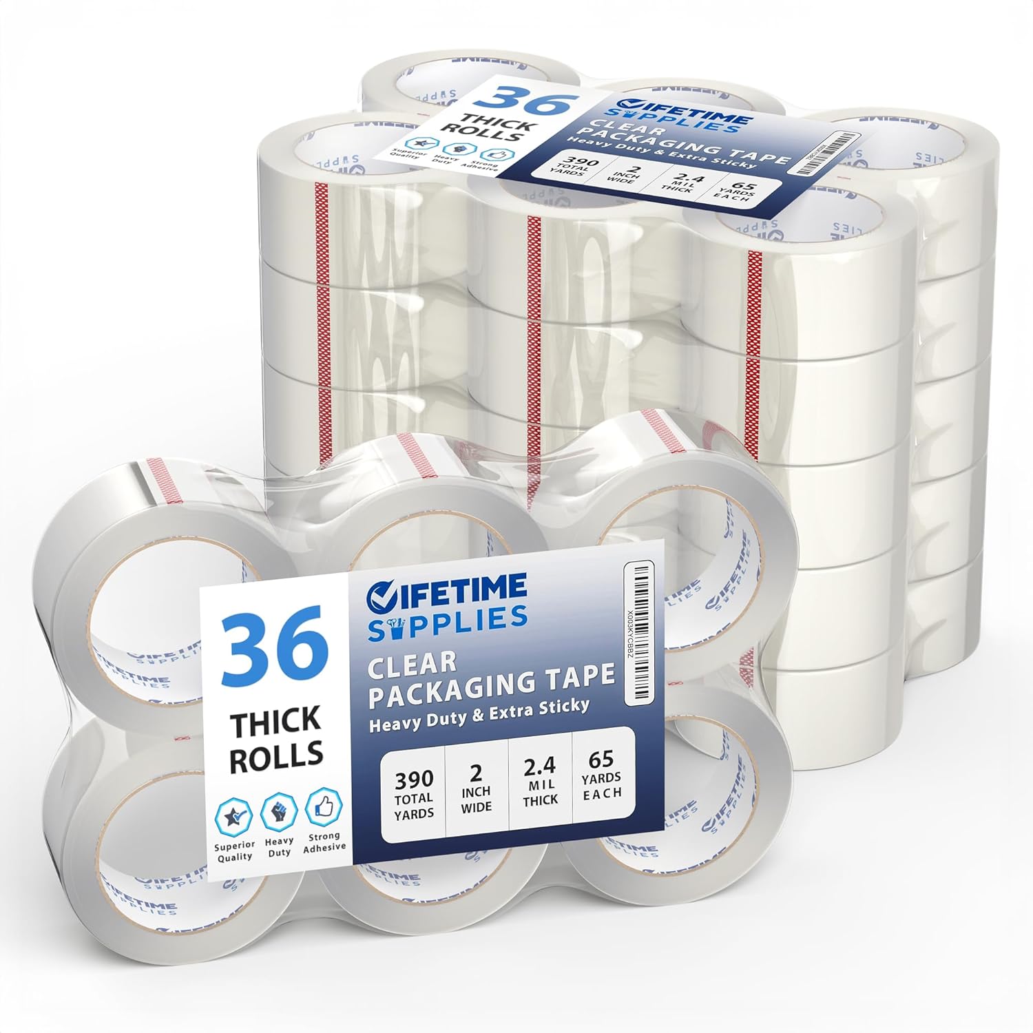 36 Rolls [Upgraded] Clear Premium Packing Tape, 65 Yards, 2.2 mil, Heavy Duty Packaging Tape for Shipping, Moving, Sealing - Stronger & Thicker