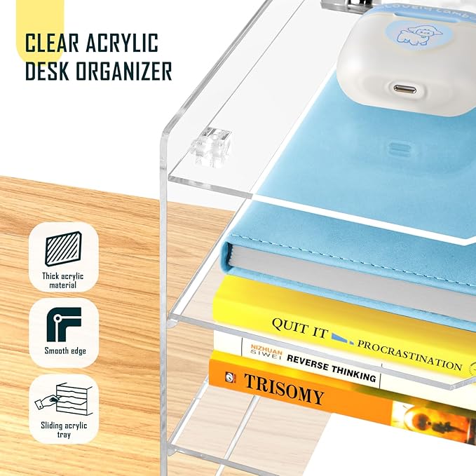 KKU File Paper Organizer, 5 Tier Clear Acrylic Desk Organizer Letter Tray Desk Tray, Desk File Organizer Paper Tray File Holder for Organizing Office Desk Organizers and Accessories