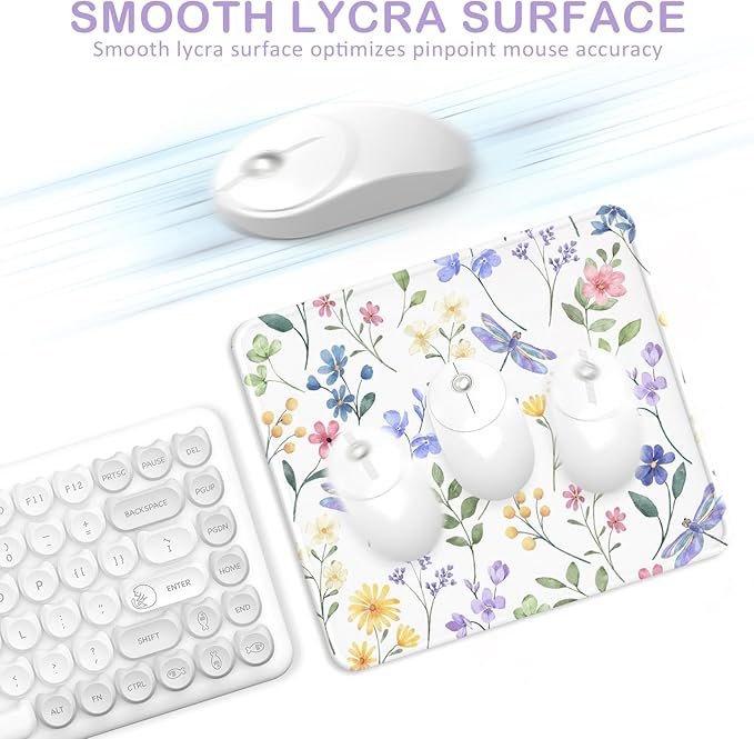 eulps Mouse Pad with Stitched Edge, Multiple Patterns Computer Mouse Pads with Non-Slip Rubber Base, Washable Cloth Mousepad, for Gaming, Laptop, PC (Dragonfly Meadow)