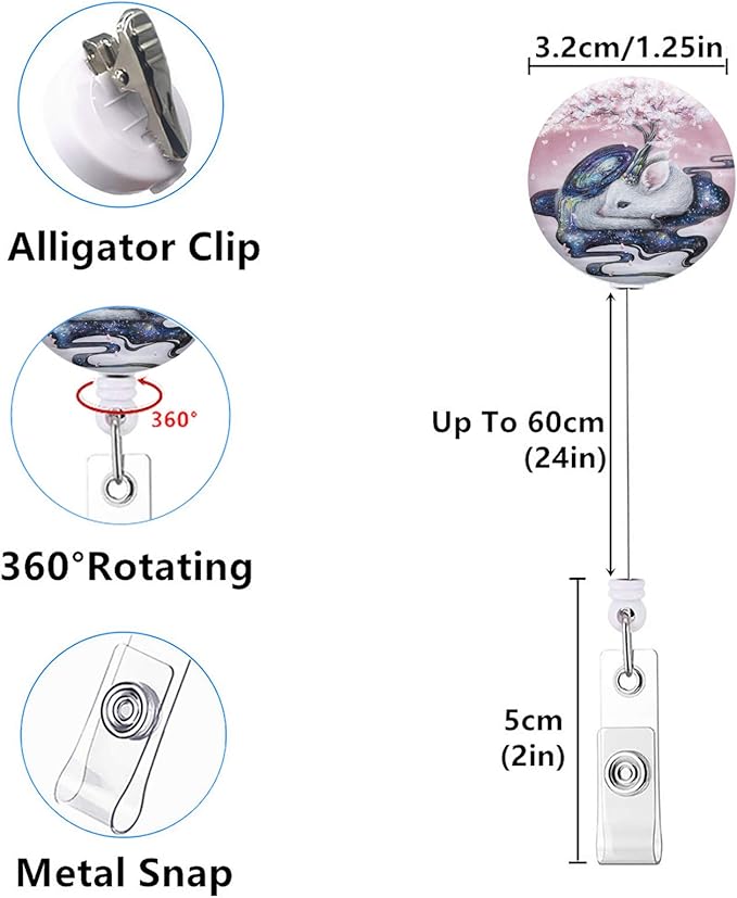 Retractable ID Badge Holder Nurse Badge Reels with Clip Name Card Holders for Office Worker Doctor Nurse (3pack Lion Rabbit Deer)