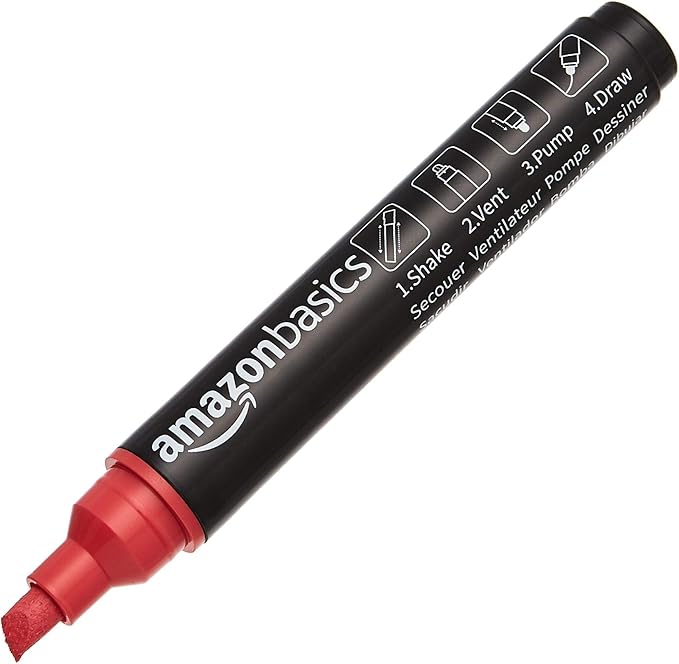 Amazon Basics Bullet/Chisel Reversible Tip Chalk Markers, Bold Point, 8 Pack, Bright Colors