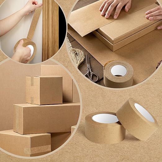 3 Pack Water Activated Gummed Kraft Paper Tape, Brown Kraft Gum Tape for Picture Framing Secure Packing, Heavy Duty Adhesive - 36mm x 89yd
