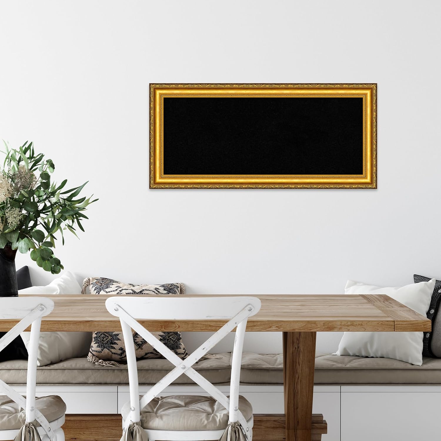 Amanti Art Black Cork Board for Wall, 16x34 Vision Board with Gold Wood Frame, Medium Corkboard Office Decor for Home Organization, Traditional Corkboard Pinboard to display items for home