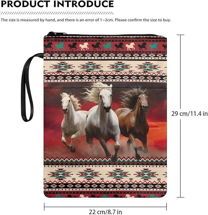 COEQINE Horse Book Cover with Zipper 9x11 Inch Large Capacity Book Sleeves Cover with Pen Holder Pocket for Portable Book Travel Book Lovers