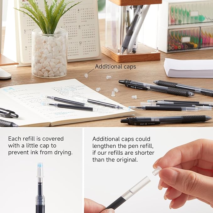 Retractable Gel Pen Refills, Shuttle Art 60 Pack Black Rollerball Gel Ink Pens Refills, Bulk Set, 0.7mm Fine Point for Writing Journaling Taking Notes School Office Home