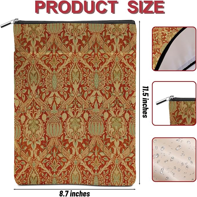 Vintage Flower Book Sleeve Book Lovers Gifts Autumn Style Waterproof Book Cover Book Accessories Book Covers for Paperbacks Book Pouch Book Protector with Front Pocket for Women Girls Readers Daughter