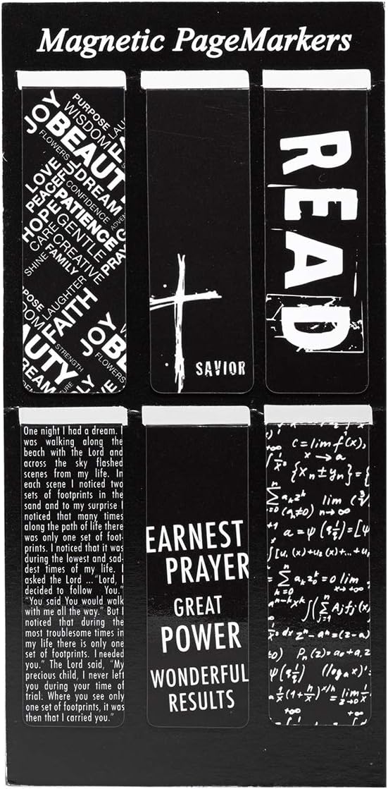 Christian Art Gifts Magnetic Scripture Bookmark Set for Men & Women with Black and White Gospel Salvation - Inspirational Magnetic Bible Verse Pagemarker Set of 6 for Bibles and Books Size 2.3” x 0.8”