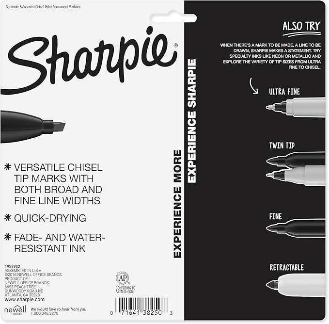 Sharpie 38250PP Permanent Marker 5.3mm Chisel Tip Assorted 8/Set (SAN38250PP)