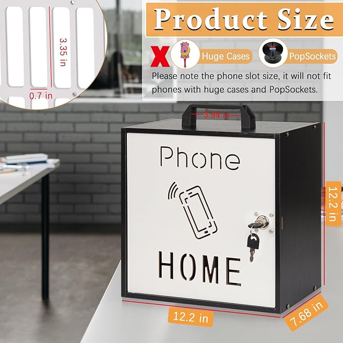 Cell Phone Holder Classroom 33 Slots Wooden Cell Phone Storage Cabinet Pocket Chart with Handle and Security Lock for Classroom Office (33 Grid Cabinet Black)