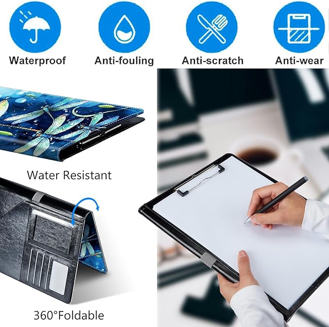 Dragonfly Padfolio Folder with Clipboard,Portfolios Organizer Clipboards with Storage Clipboard Writing Pad PU Leather Conference Document Organizer with Business Card Holder