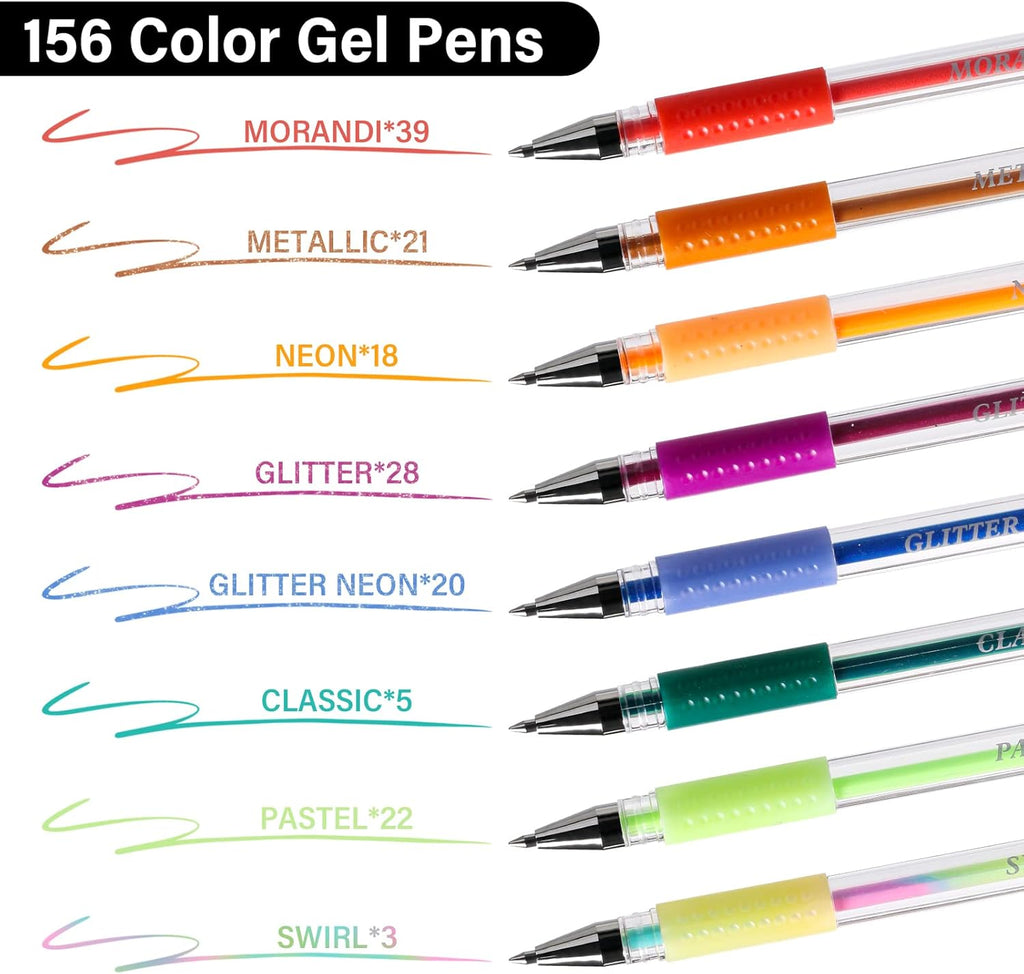 Gel Pens for Adult Coloring Book, 312 Pack Artist Colored Pens with 40% More Ink, Glitter Gel Pens with Case and Coloring Book, Perfect Art Supplies for Adults Kids for Coloring