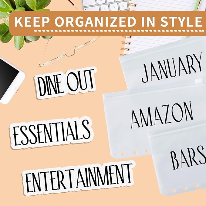 OOUUREC Cash Envelope Sticker Labels - 100 Black Vinyl Decals for Finance Planner, Budget Binder, Wallet