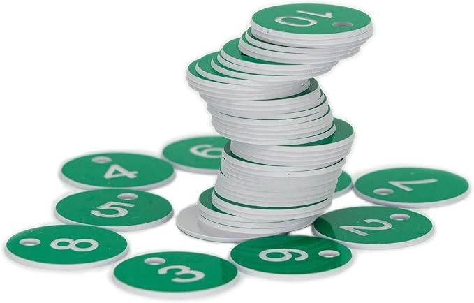 StayMax Plastic ID Number Tags Engraved Tags Key Tags Without Key Rings (1-100, Green)