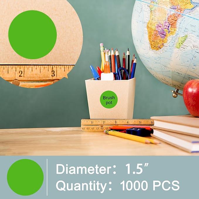 Hybsk 1.5 inch Circle Color Direct Thermal Stickers Shipping Labels for Barcodes,Name Tag,DIY Logo Design,Inventory– Compatible with Zebra,Rollo,Munbyn,and More-1000 pcs (1.5 inch,Green)