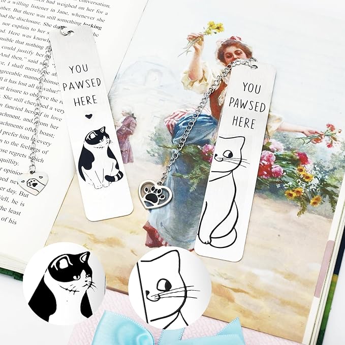 Cat Gifts for Women Men Funny Bookmarks Bulk Cat Bookmarks for Book Lovers Cat Lover Club Cute Metal Book Mark Set Birthday Gifts for Reader Coworker Friends Adults Cat Owner Lover Reading Accessories