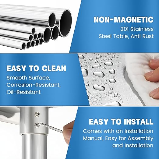 Stainless Steel Table for Prep & Work with Undershelf 18 x 24 Inches NSF Metal Commercial Kitchen Prep Table with Adjustable Under Shelf Worktable for Restaurant Home Outdoor